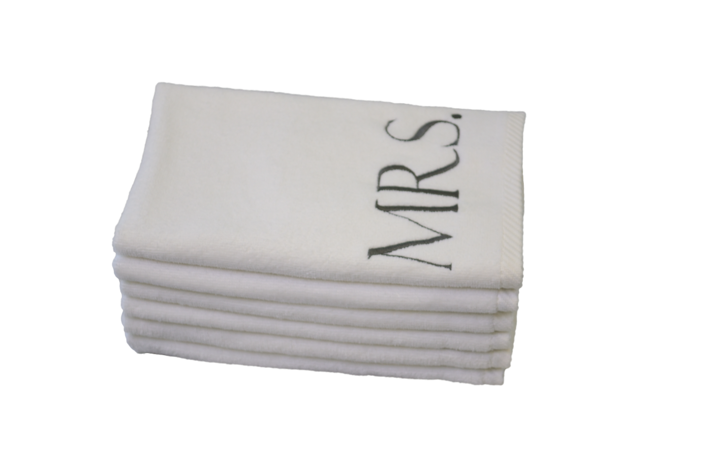 Mr. / Mrs. - Set of 6 Monogrammed White Hand/Guest Towels