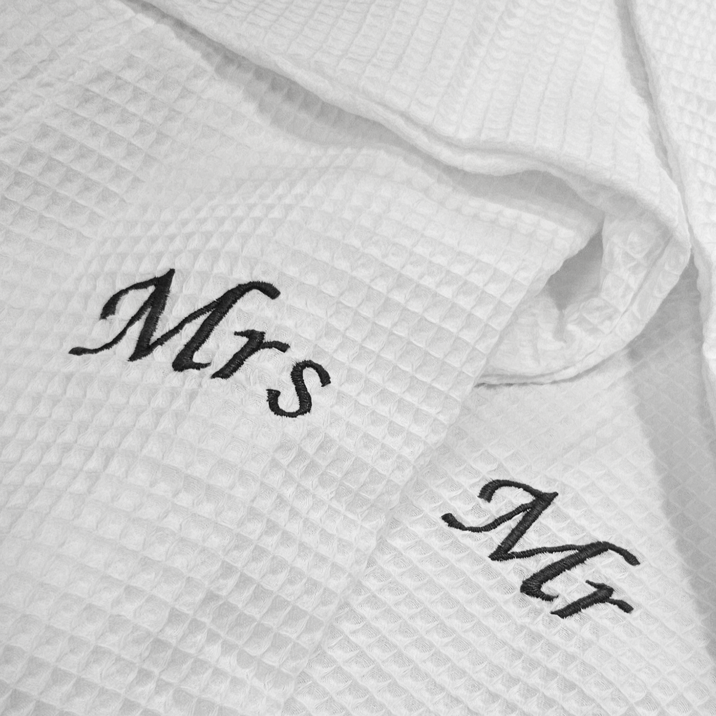 Monogrammed Waffle Kimono Bath Robe - White
