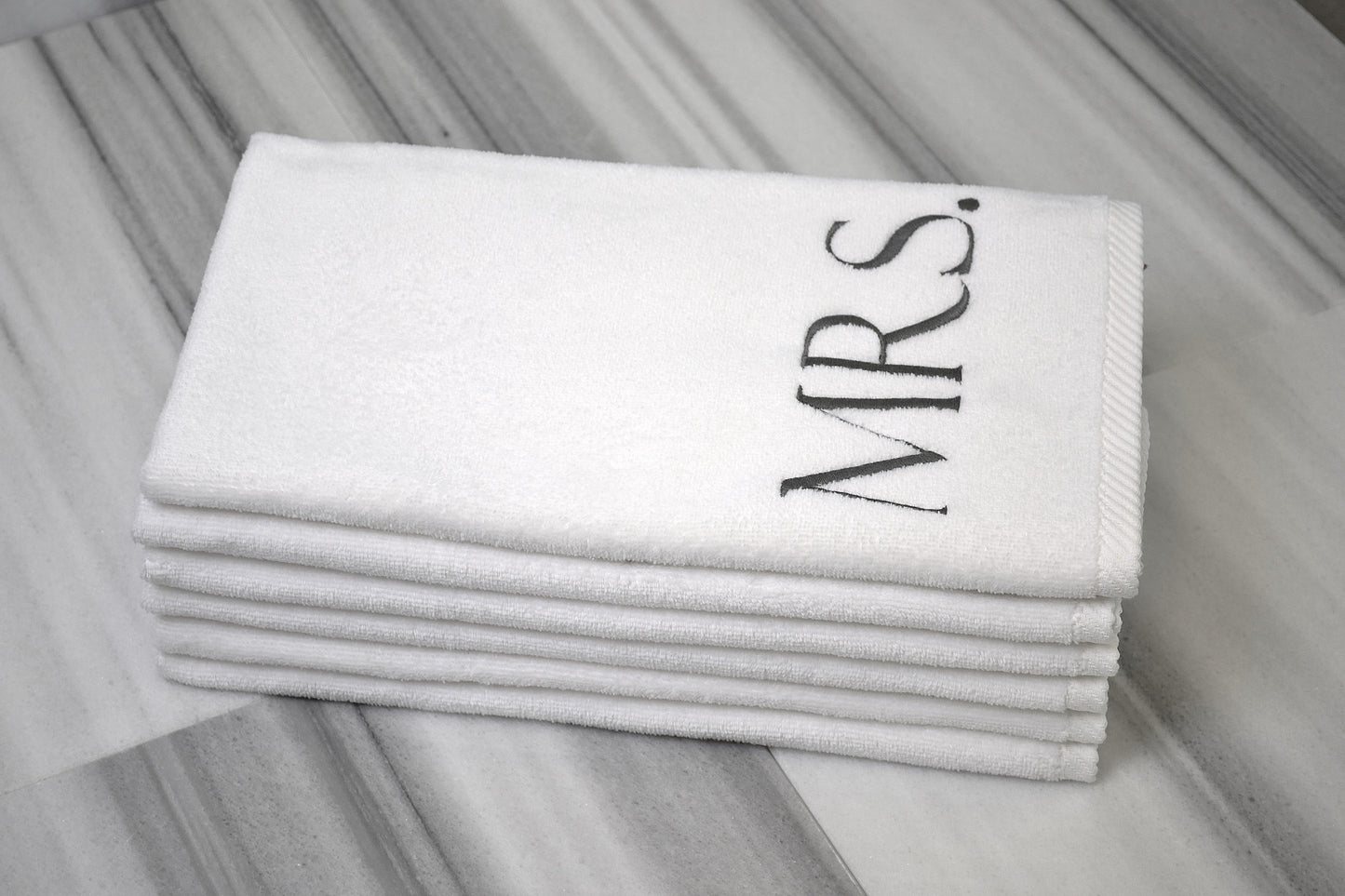 Mr. / Mrs. - Set of 6 Monogrammed White Hand/Guest Towels