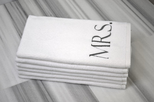 Mr. / Mrs. - Set of 6 Monogrammed White Hand/Guest Towels