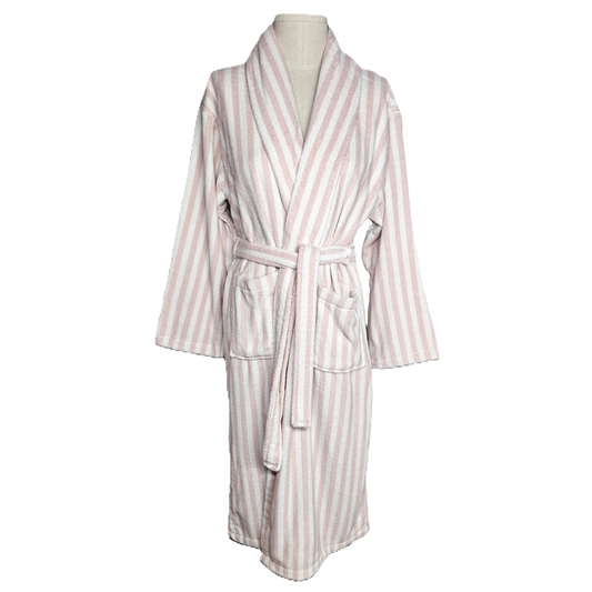 Plush Pile Striped Bathrobe - White/Pink