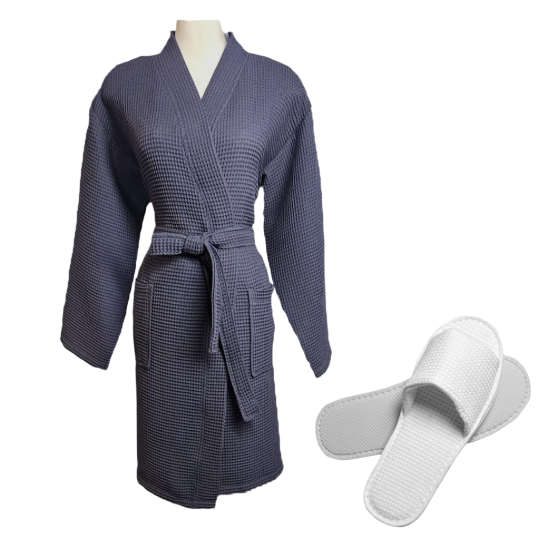 Waffle Kimono Bath Robe & Slippers