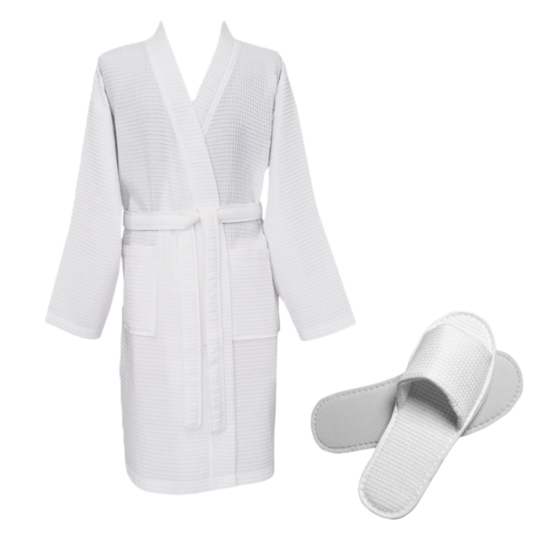 Waffle Kimono Bath Robe & Slippers