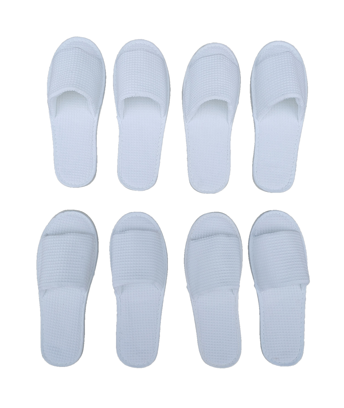 Open Toe Waffle Slippers - White - 4 Pair Bundle